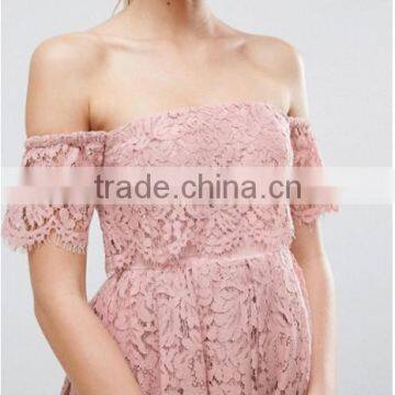 Guangzhou Clothing OEM Pink Undertone Cold Shoulder Lace Prom Dresses photo-3