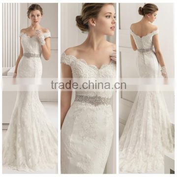 white sexy boat neck a line lace wedding receptin dress