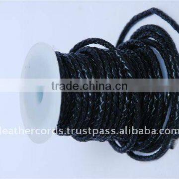 Round Braided Black Colour Leather Cord