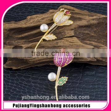 fashion Micro natural pearl inlay zircon gold-plated corsage
