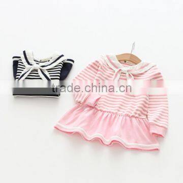 S60646B 2017New Autumn Girls Striped Dress Children Sailor Collar Korean Style Ruffles Dress Kids Navy Style Clothes photo-2