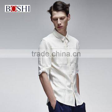 2015 New Stylish England Style Tops For Solid White Linen Leisure Shirt photo-2