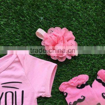 Baby Girls Boutique Clothing Infant Girl Kids Clothes Pink Fashion Romper With Matching Headband and Legwarmer Set photo-2
