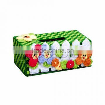 High Quality Plastic & Cotton Multicolor Flower Pattern 3D Cross Stitch Kit Tissue Box