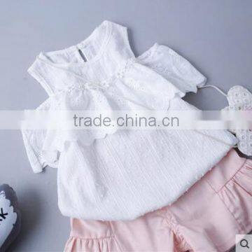 Wholesale Children Off Shoulder Full Blouse Design Solid Color Shirts Baby Girls New Style Lace Shirt