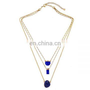 New Fashion Blue Stone Layer Necklace Wholesale Multi-layer Statement Necklace