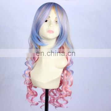 long multi-color blonde/purple/pink curly cosplay wig