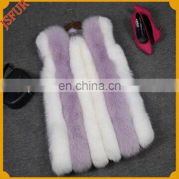 Purple And White Alternate Stripe Vest Fox Fur Lady Waistcoat