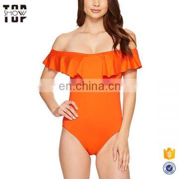 Oem china one-piece swimsuit with off shoulder swimsuit slip-on design ruffle swimsuit