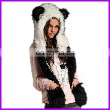 Artificial Fox Fur animal style Hoodies Cute Scarf Hat Gloves Sets