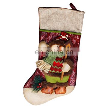 43CM Large 3D Green and Red High Quality Home Decoration Gift Christmas Stockings with Christmas Grass - Snowman