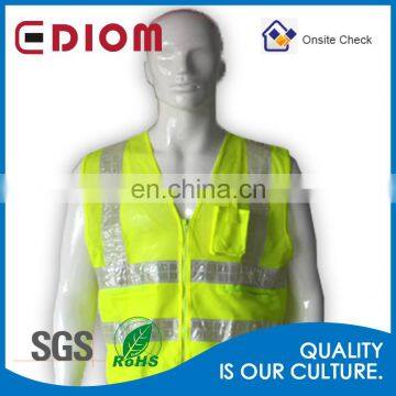 High quality fluorescent reflective wholesale mesh safety vest with pockets