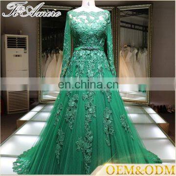 evening dress China Long Sleeve Islamic Green Wedding Dress 2017