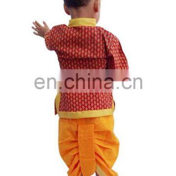 Indian Om Print Saffron Dhoti Kurta, Boy's Traditional Angrakha Set, Dhoti Suit, Kids Baby Wear, Ethnic Dress Kurta om Print photo-2