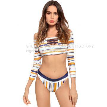 Sexy Striped Print Bikini Orange White Pattern photo-5