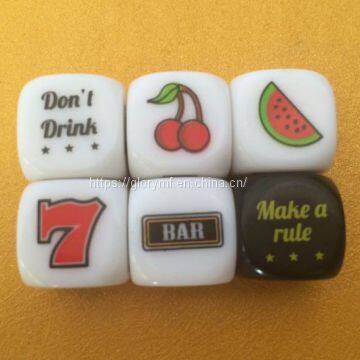 wholease heat printing D4,D6,D8,D10 kinds of plastic acrylic dice/board game dice