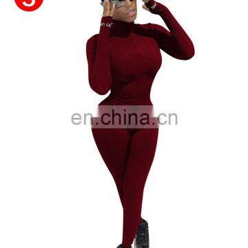 High Quality Solid Color Ribbed Long Sleeve Jumpsuit photo-3