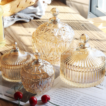 AmberCrystal Glass Storage Jar Lids Candy Jar Glass Container Cookie Jar Cotton Swab Box Household Decoration photo-4