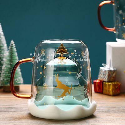 Christmas Tree Shape Double Layer Glass Coffee Cup Double Wall Glass Cup For Christmas Gift