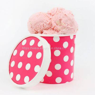 Disposable polka dot food containers paper ice cream cups with lids wholesale kraft treat cups