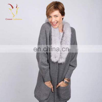 Women Luxury Long Chunky Knit Cardigan,Fur Collar Cardigan Sweater photo-2