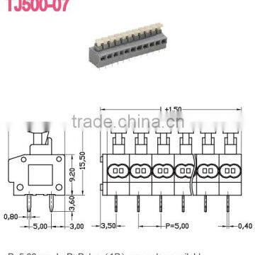 5mm spring wire push connector screwless cable terminal block TJ500-07
