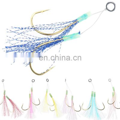 Double Barbed String Steel Assist Jig Hook Colorful Feature Type Jigging Spoon Fishing Hook