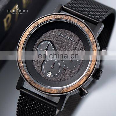 BOBO BIRD Oem Custom Logo Brand Waterproof Black Wood Watch Glossy Texture With Breathable Leather photo-2