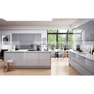 Custom high gloss shaker style gray glossy kitchen cabinet wood kitchen cabinets designs for Prefab Houses