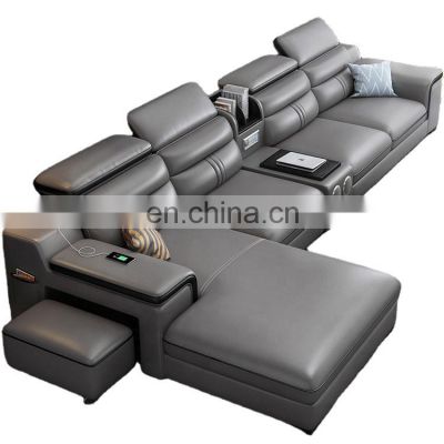 Leather sofa top layer cowhide modern minimalist living room small apartment minimalist light luxury smart leather sofa set