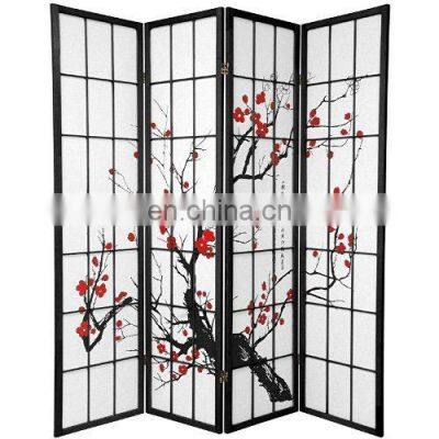 Japanese style 4 Panels Plum Blossom Screen Room Divider black