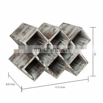 Rustic Torched Wood Wine Rack, Geometric Design 8-Bottle Storage Organizer photo-5