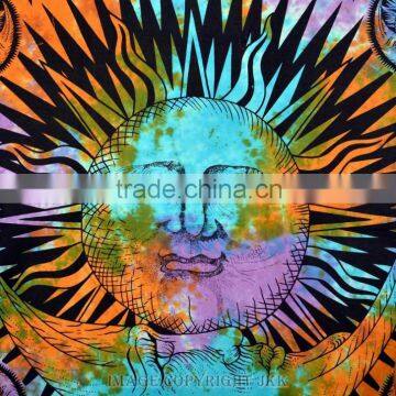 Indian Tapestry Cotton Tie Dye Print Sun and Moon Vintage Wall Hanging Tapestries Throw Good Morning Print Bedsheet photo-2