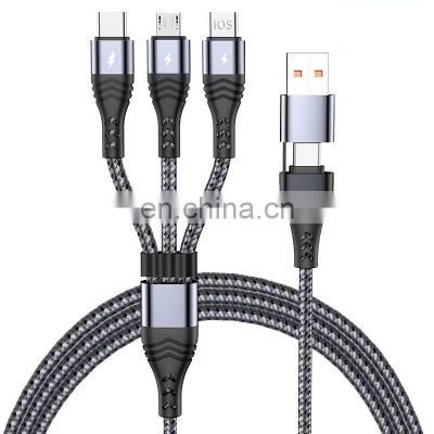 Wholesale 3 in 1 USB Data Cable 6A 66W Micro phone cable Micro USB Type C USB Charging Cable for iphone