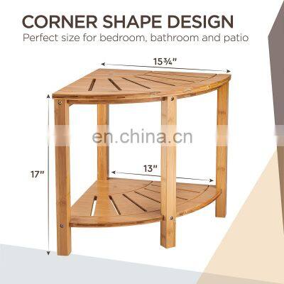 Bamboo Corner Bench Wood Spa Stool Bench With Storage Shelf for Bathroom Organization Perfect For Indoor Outdoor photo-5