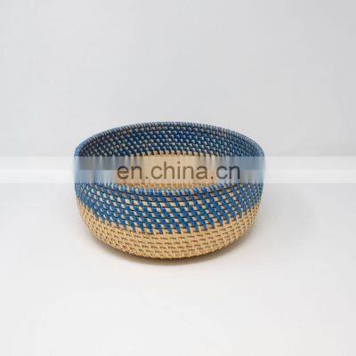 Rattan Storage Basket Tray in Blue & Orange Boho Home Decor photo-4