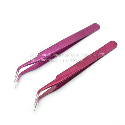 Professional Precise Eyelash Grafting Tweezers Planting Eyelash Clip Purple Straight Head Elbow Eyelash Clip Cute Eyelash Tool Sticker