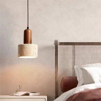 Terrazzo Cylinder Pendant Light With Walnut Wood Cap