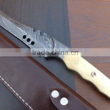 udk h108" custom handmade Damascus hunting knife with Camel bone handle