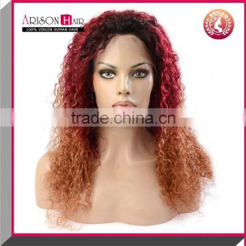 full lace wig lace frontal wig 3 tone color Brazilian human hair kinky curly wig