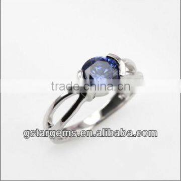 925 Sterling Silver Created Tanzanite Rhodium Plated Ring