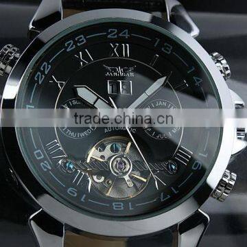 Jargar Men Gent Black Tourbillon Date Aviator Automatic Mechanical Watch