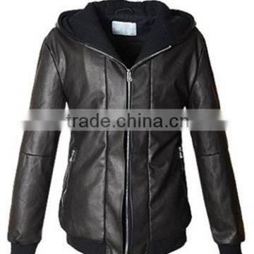 custom 100% polyester with hood leather jacket women wholesale