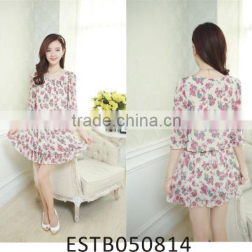 Ladies chiffon floral printed pretty princess dresses