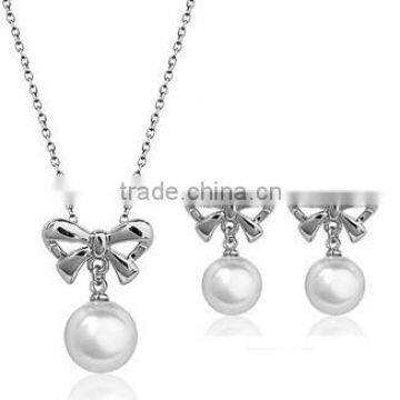 graceful pearl silver necklace earrings set, princess necklace and earring sets