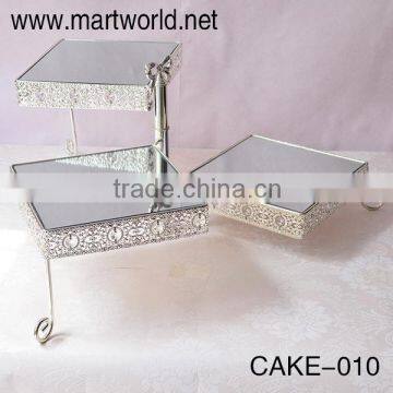 square silver 3 tires wedding crystal cake stand metal cake stand cake decoration(CAKE-010)