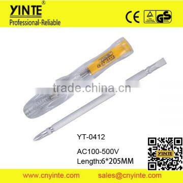 YT-0412 AC100-500V Crystall handle electrometric screwdriver and voltage tester