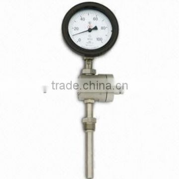 Bimetallic thermometer for liquid and gas