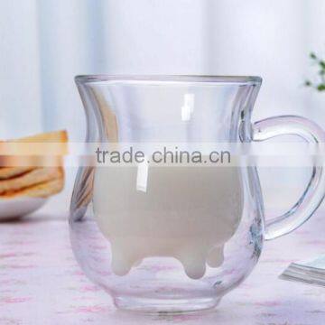 wholesale double wall glass cup borosilicate cow shape glass tea cup milk mugs