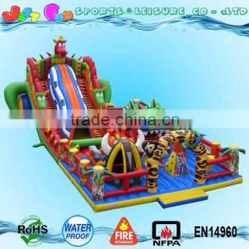 dinosaur inflatable trampoline,dino air jumping bouncer with tunnel slide and amusement games for children